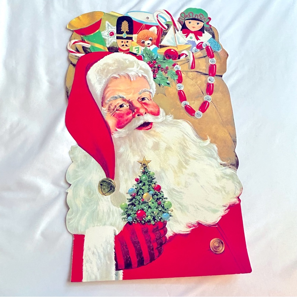 Vintage Santa and toy bag Christmas Diecut large paper detailed illustra…